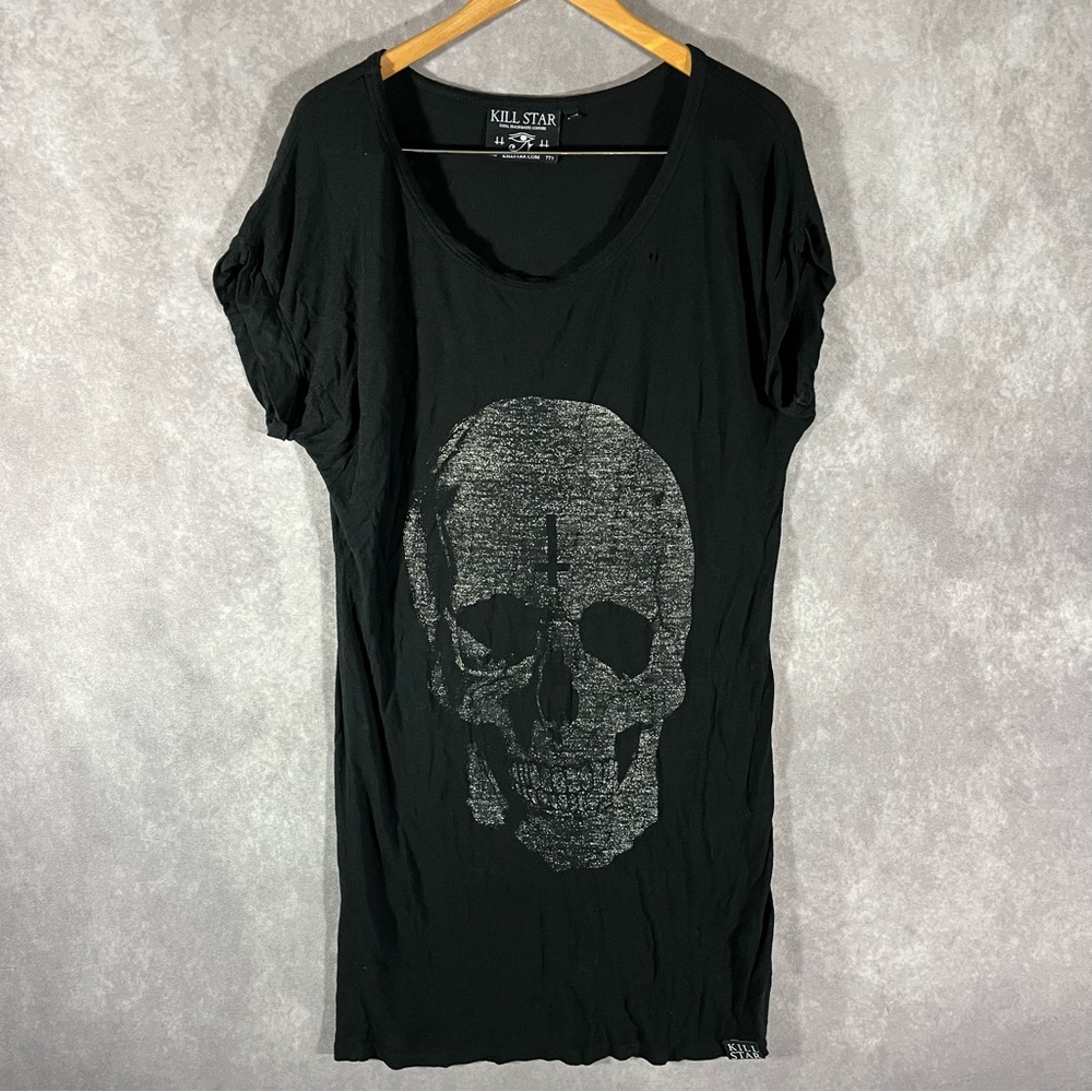 Killstar Midi Shirt Dress Womens Small / Medium S / M Skull Print Goth Grunge